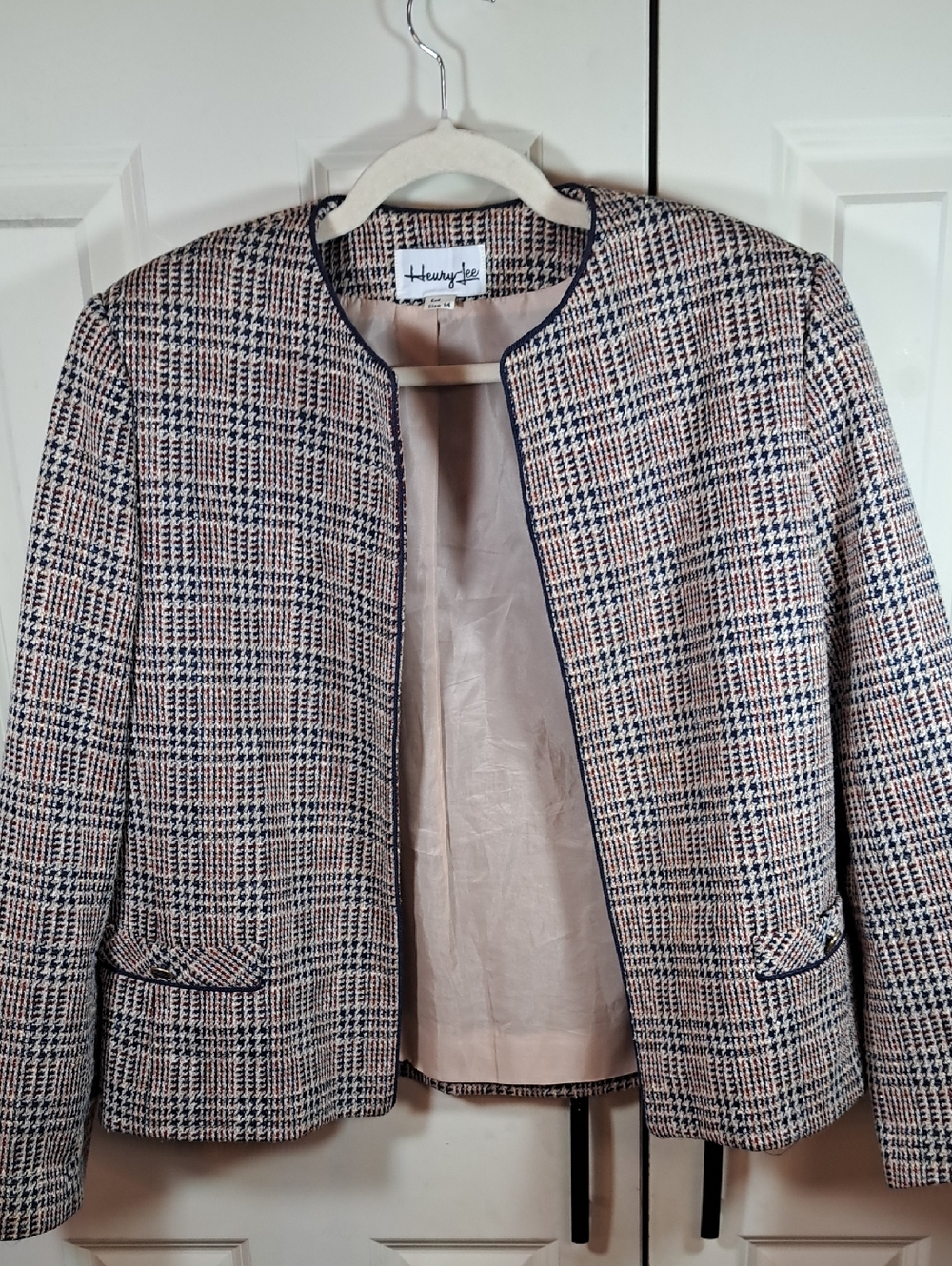 Tan & Navy Tweed Open-Front Blazer